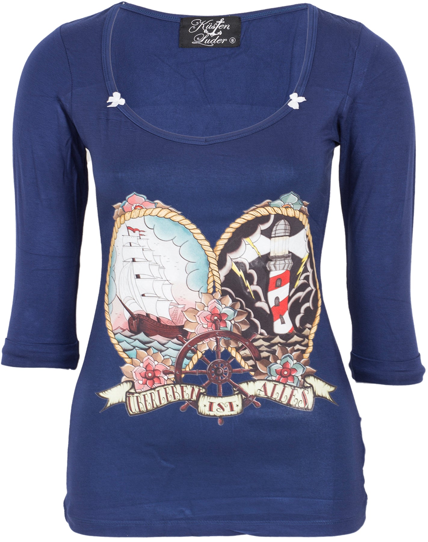 Kuestenluder_ueBERLEBEN_IST_ALLES_Sailor_Ship_Lighthouse_Steuerrad_dreiviertel_Arm_SHIRT_killer_kirsche
