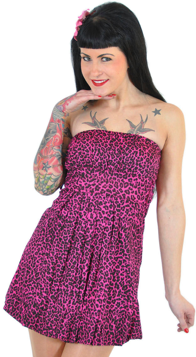 LEOPARD_Leomuster_BANDEAU_Top_Kleid_pink_schwarz