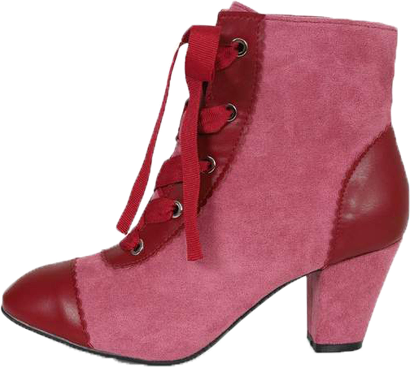 Lulu_Hun_SELMA_Vintage_5-Eye_Faux_Suede_SCHNueRSTIEFEL_Ankle_Boots_Pink-Rot-2