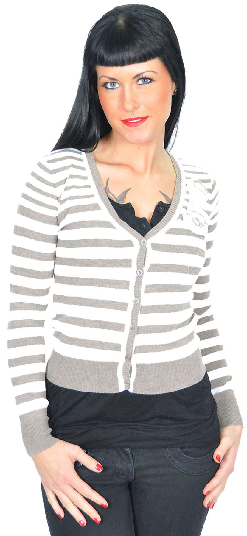Maritimer_STRIPED_Streifen_Sailor_V-Neck_CARDIGAN_Strickjacke_-_Braun_killer_kirsche