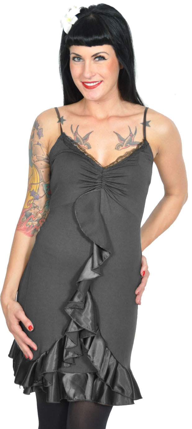 Nostalgisches_Vintage_LACE_Satin_Ruffle_Longtop_TOP_schwarz