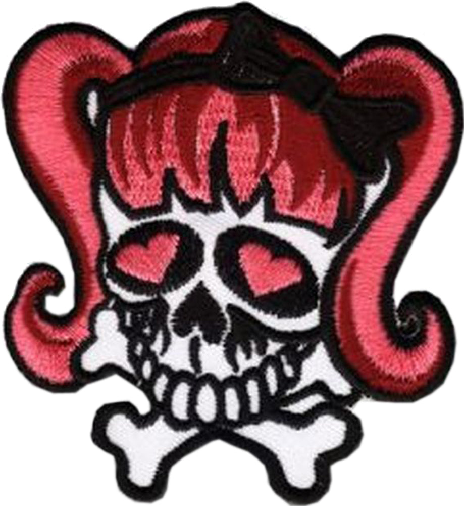 PINK_HAIR_Girlie_Skull_X-Bones_Aufnaeher
