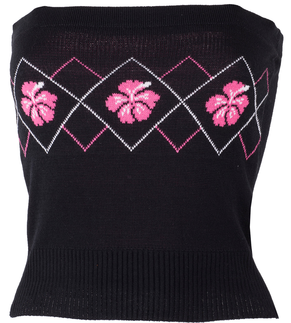 Pink_HIBISCUS_Tiki_ARGYLE_Knitwear_Retro_Bandeau_Stricktop-5
