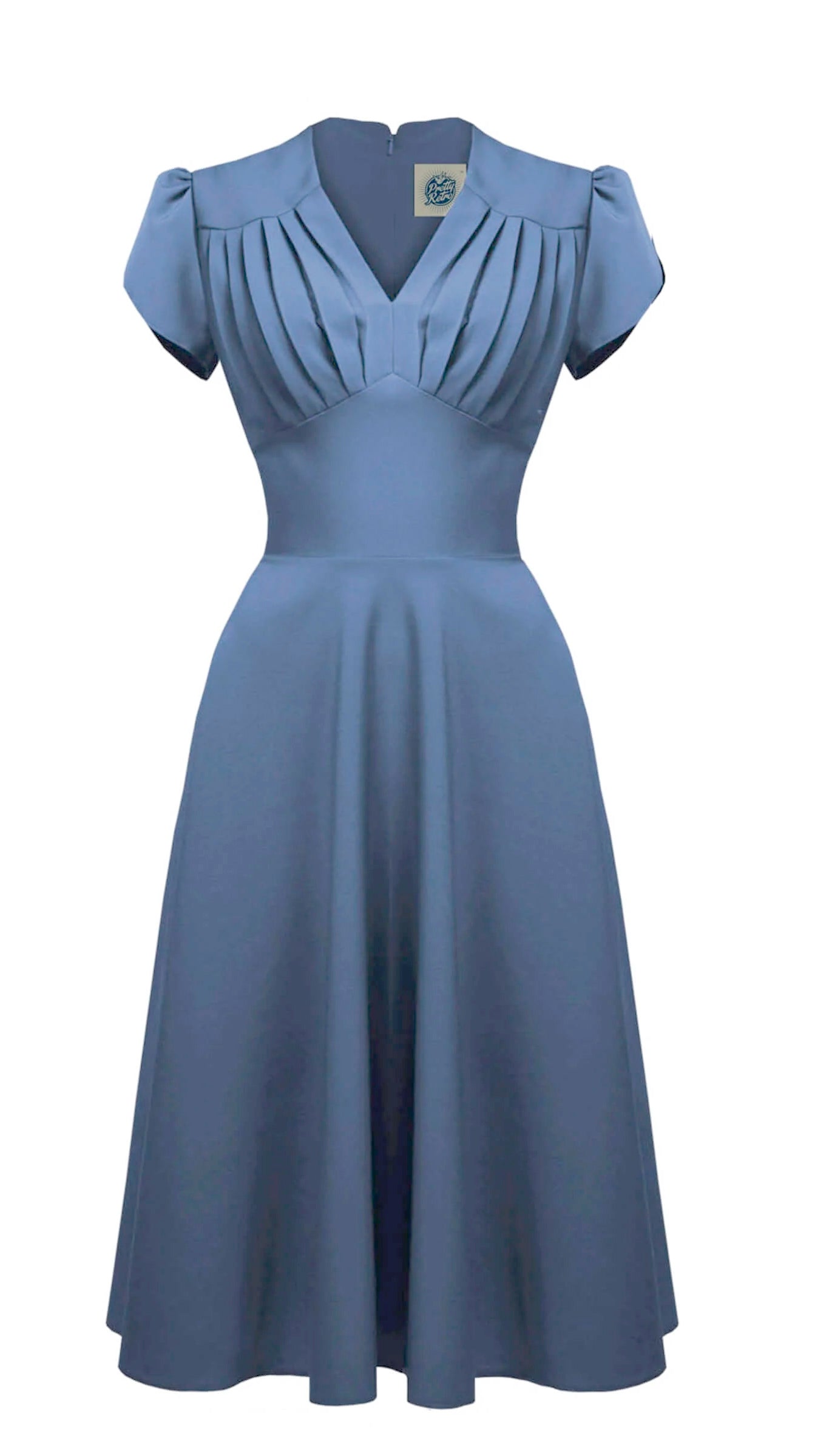 Pretty Retro 50s Swing Kleid in Hellblau mit V-Ausschnitt und Faltenlegung