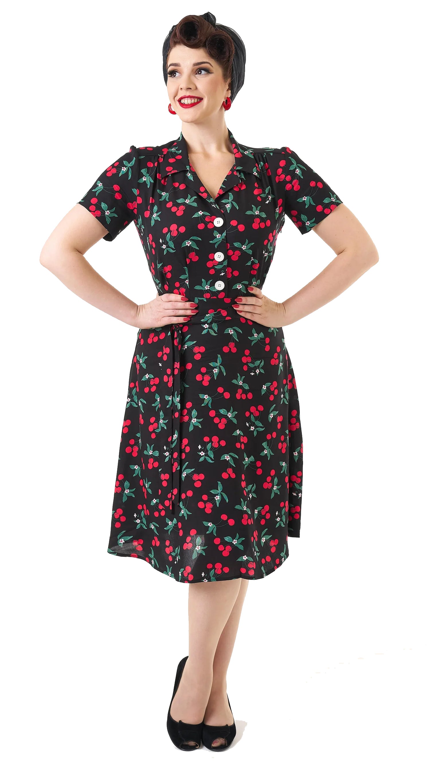 Pretty_Retro_CHERRY_PRINT__Vintage_Kirschen_40s_Kurzarm_SHIRT_DRESS_Kleid_-_Schwarz-1