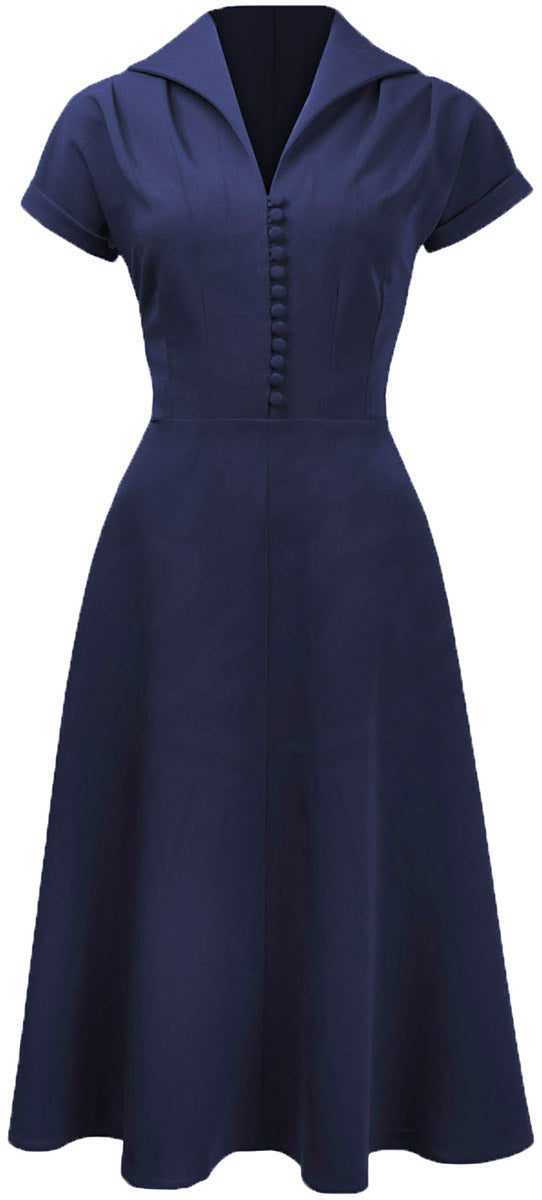 Pretty_Retro_HOSTESS_DRESS_Vintage_40s_BUTTONED_Swing_KLEID_Navy-1