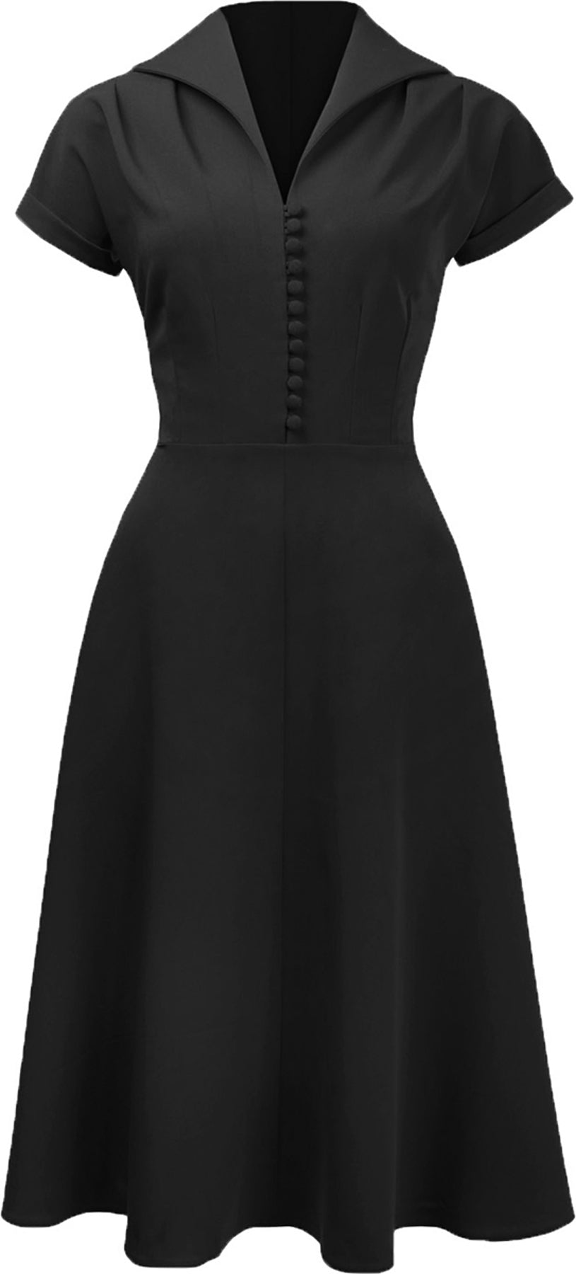 Pretty_Retro_HOSTESS_DRESS_Vintage_40s_BUTTONED_Swing_KLEID_Schwarz_killer_kirsche