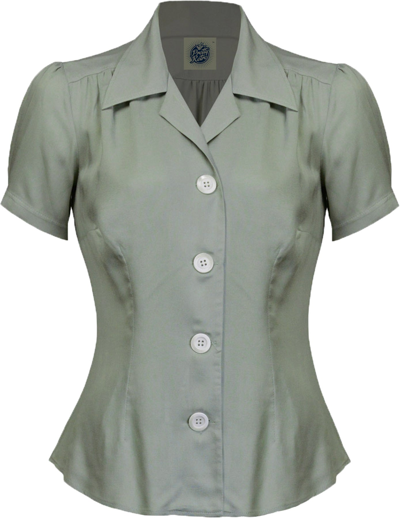 Pretty_Retro_PLAIN_Vintage_40s_Buttoned_BLOUSE_Kurzarm_Oberteil_BLUSE_Mintgrau-1