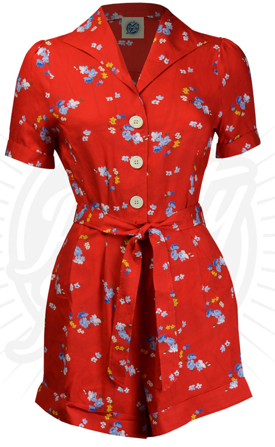 Pretty_Retro_PLAYSUIT_40s_RED_FLORAL_V-Neck_Kurzarm_SHORTS_Overall_killer_kirsche_1