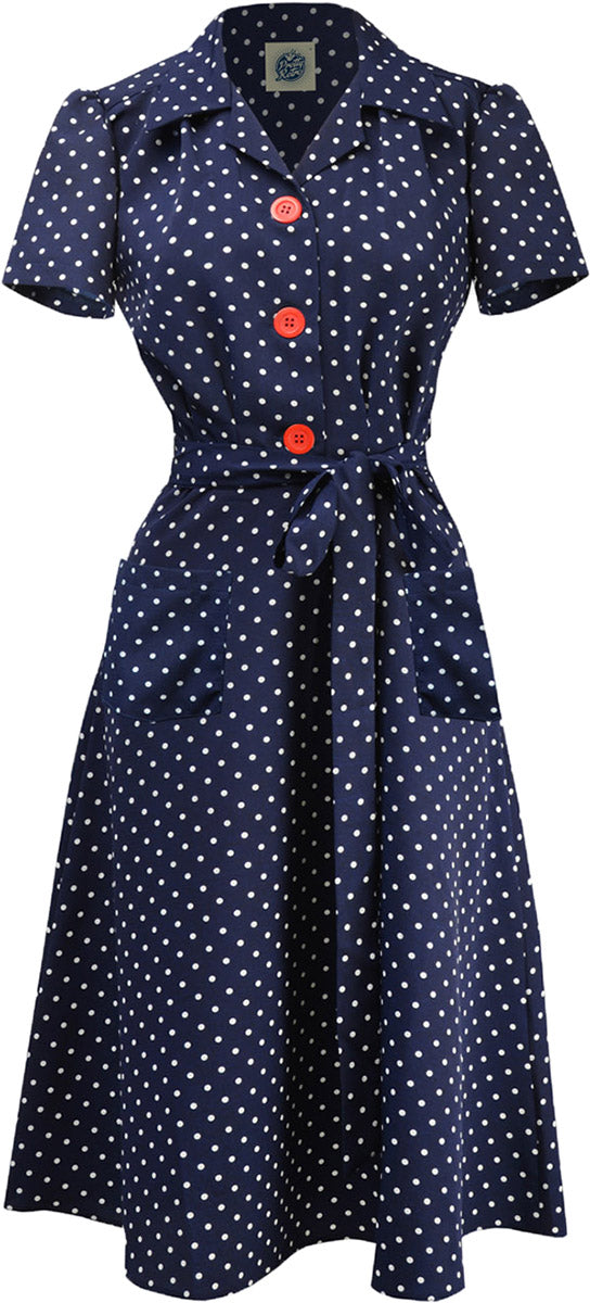 Pretty_Retro_SHIRT_DRESS_Polka_Dot_PUNKTE_40s_BUTTONED_Hemdkleid_Navy-1