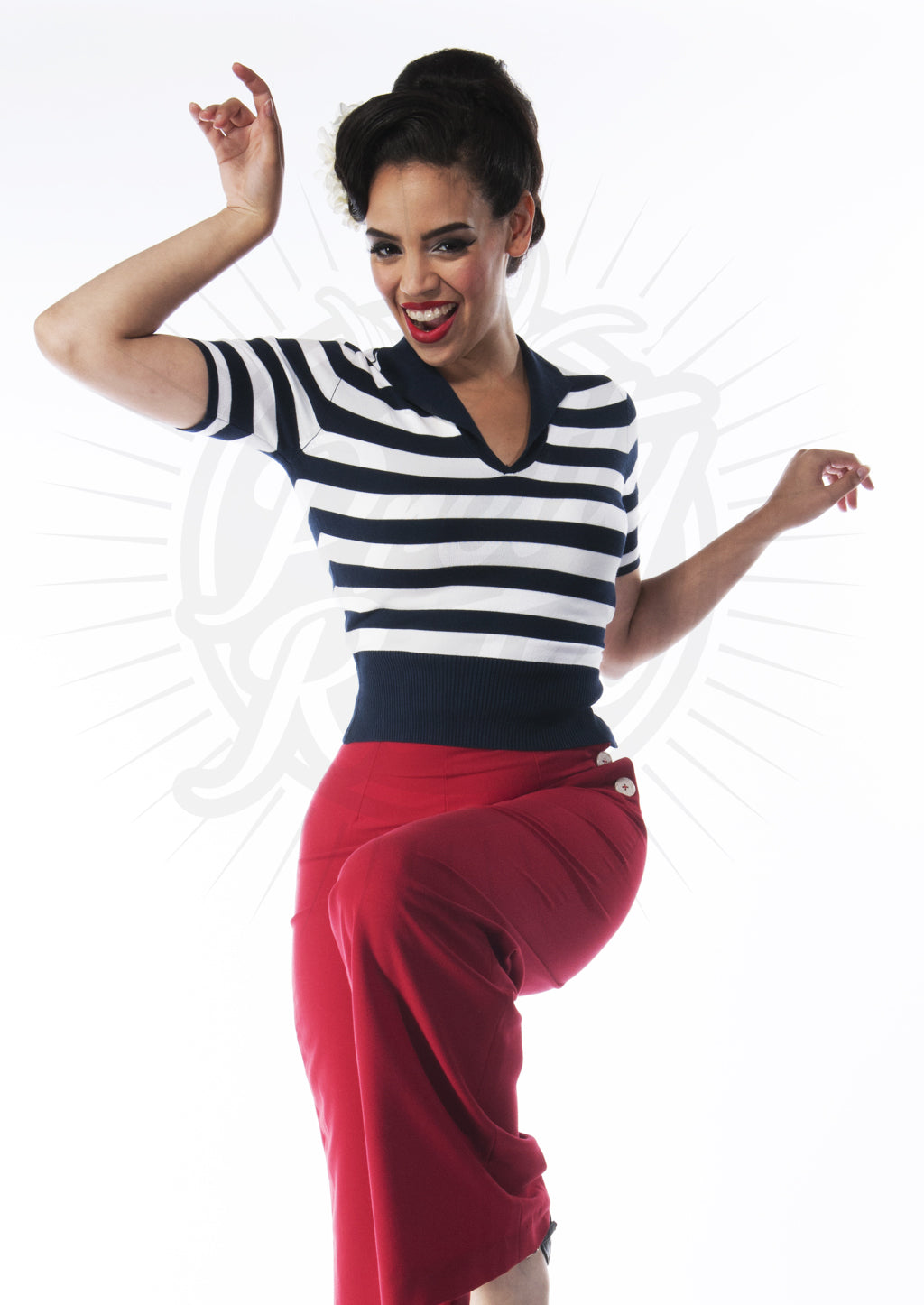Pretty_Retro_SWEATER_Kurzarm_STRIPED_Feinstrick_SHIRT_Oberteil_Blau_killer_kirsche_2QPGXxV4AHzSyx