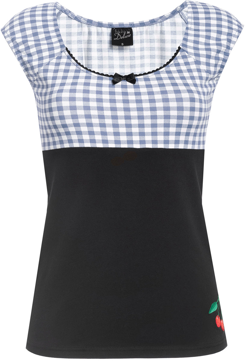 Pussy_Deluxe_EVIE_Plaid_GINGHAM_50s_Blusen_SHIRT_Oberteil_t-shirt_karo_kurzarm_blau_killer_kirsche_1