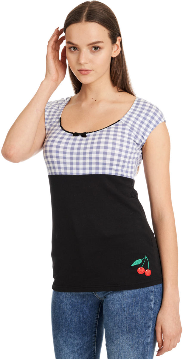Pussy_Deluxe_EVIE_Plaid_GINGHAM_50s_Blusen_SHIRT_Oberteil_t-shirt_karo_kurzarm_blau_killer_kirsche_2