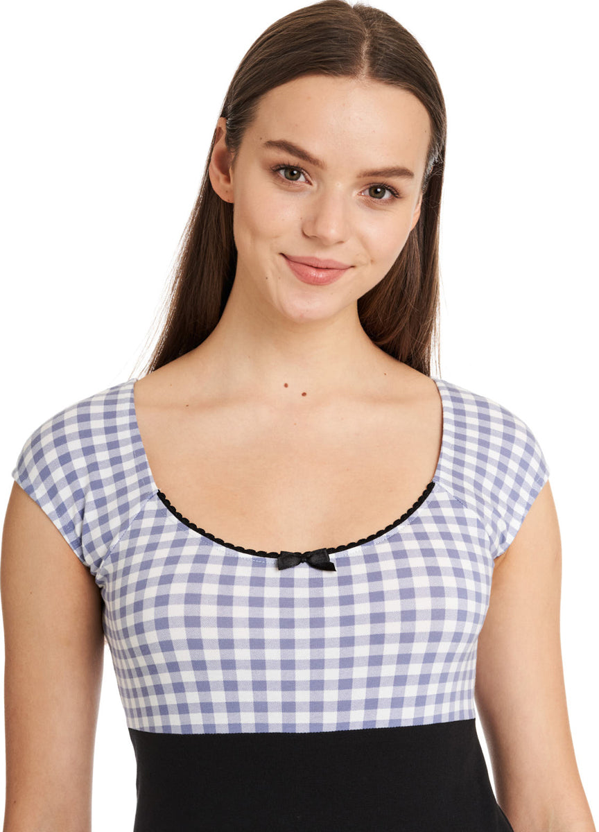 Pussy_Deluxe_EVIE_Plaid_GINGHAM_50s_Blusen_SHIRT_Oberteil_t-shirt_karo_kurzarm_blau_killer_kirsche_5