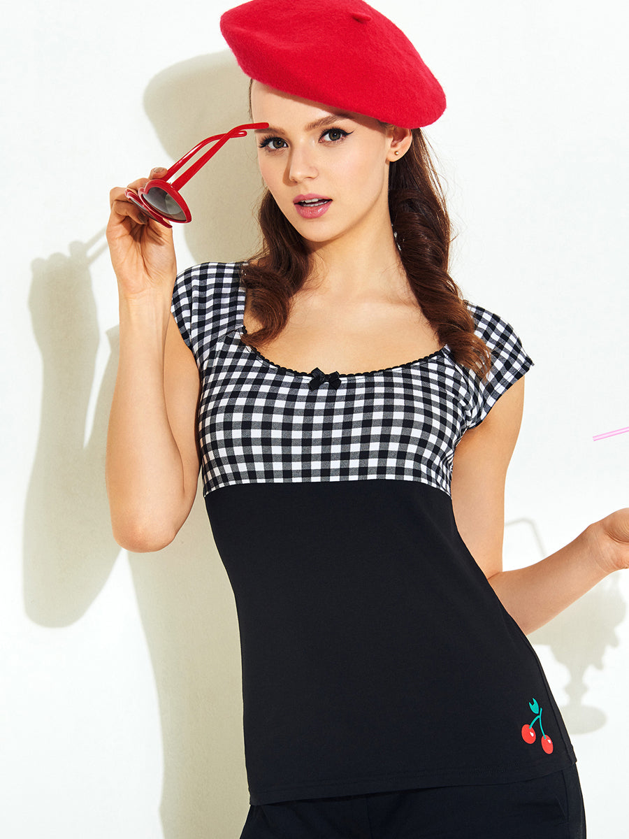 Pussy_Deluxe_EVIE_Plaid_GINGHAM_50s_Blusen_SHIRT_Oberteil_t-shirt_karo_kurzarm_rockabilly_killer_kirsche_5