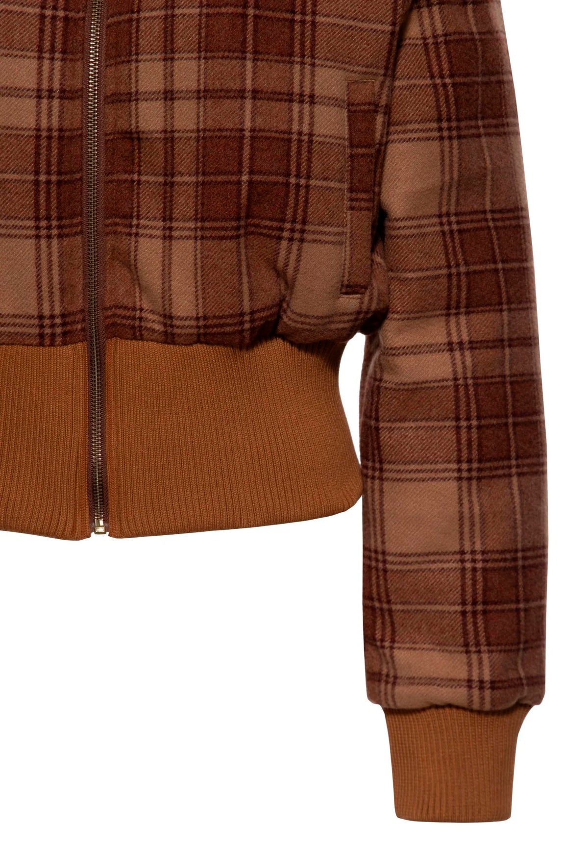 Queen Kerosin «Cropped Flanell» Vintage Retro Karo Plaid Flanelljacke mit Teddykragen - Braun