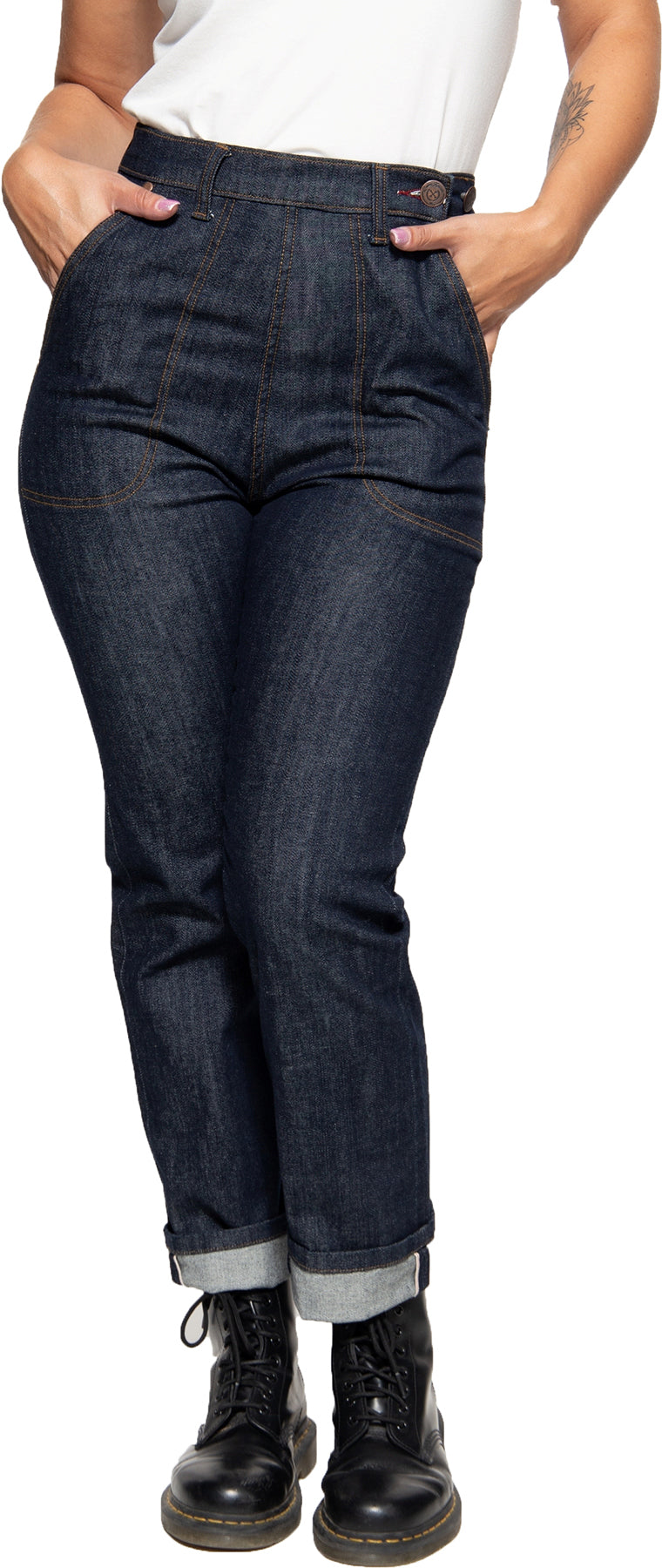 Queen_Kerosin_50s_VINTAGE_FIT_Red_Selvedge_DARK_DENIM_High_Waist_JEANS_HOSE_Trousers_Killer_Kirsche-1