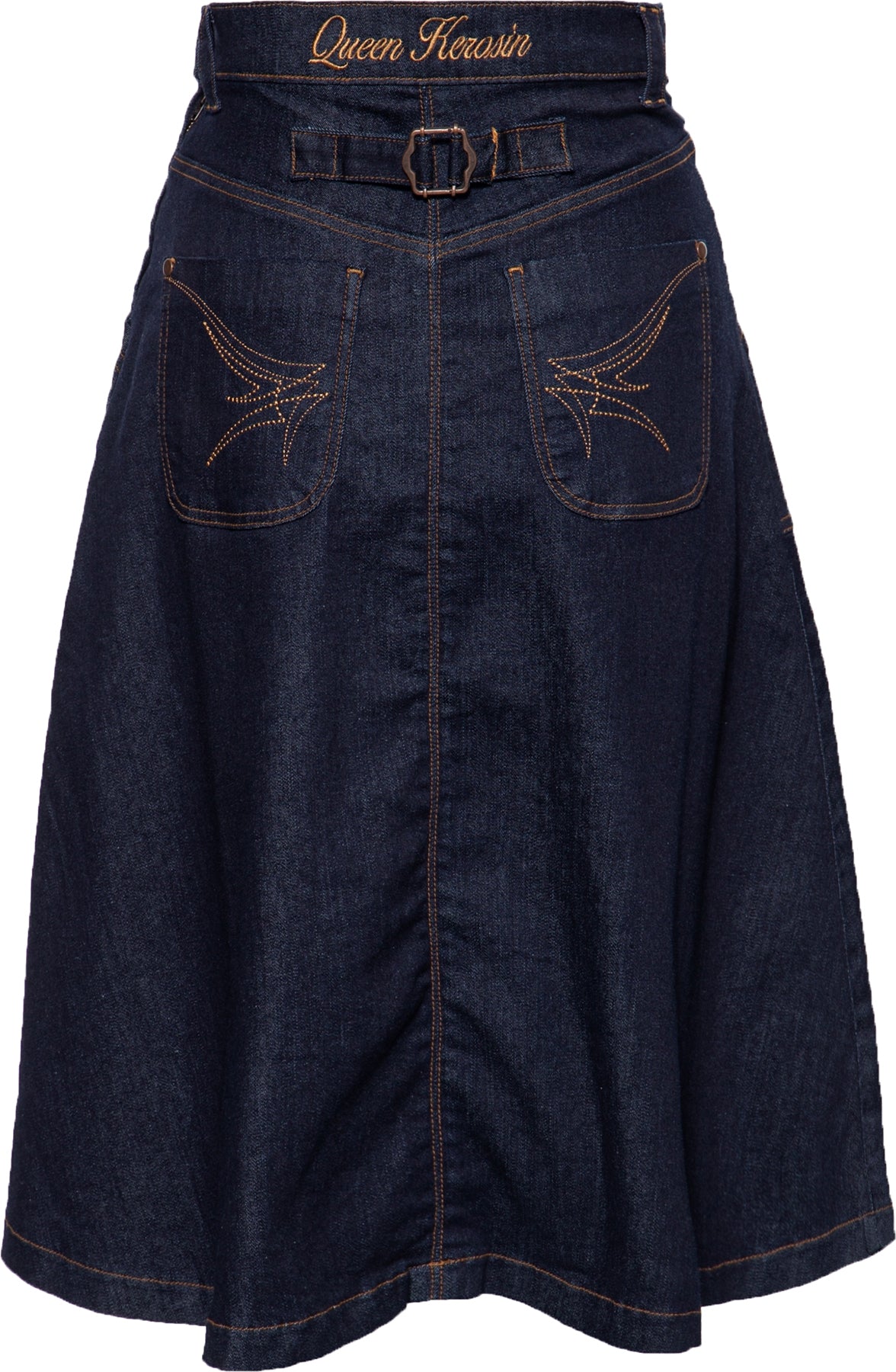 Queen_Kerosin_DARK_DENIM_Stretch_HIGH_WAIST_Jeans_SWING_SKIRT_A-Linie_Rock_Killer_Kirsche-2