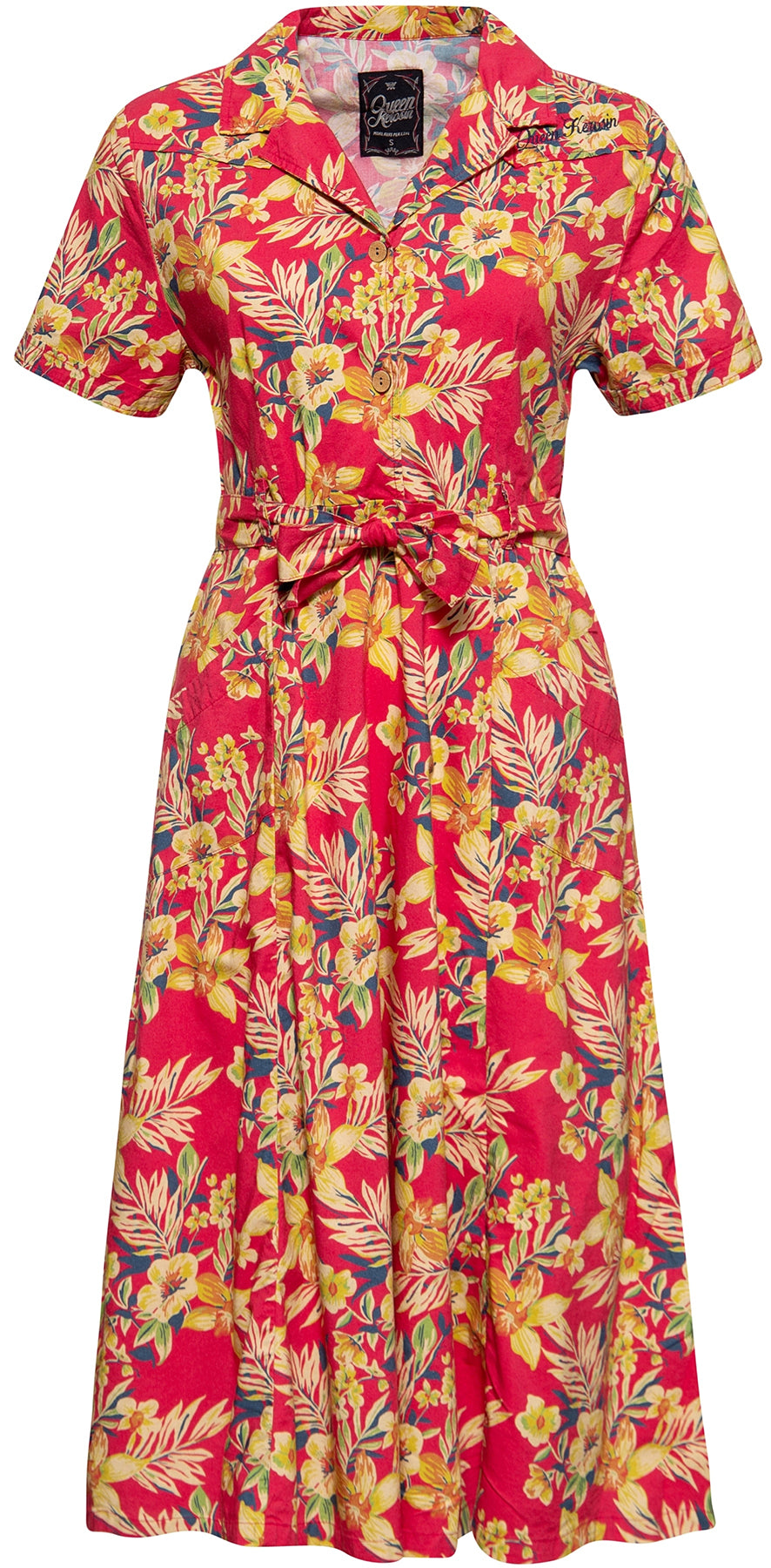 Queen_Kerosin_HAWAII_RED_Tropical_Pin_Up_Kurzarm_SWING_DRESS_Hemdkleid_killer_kirsche_1