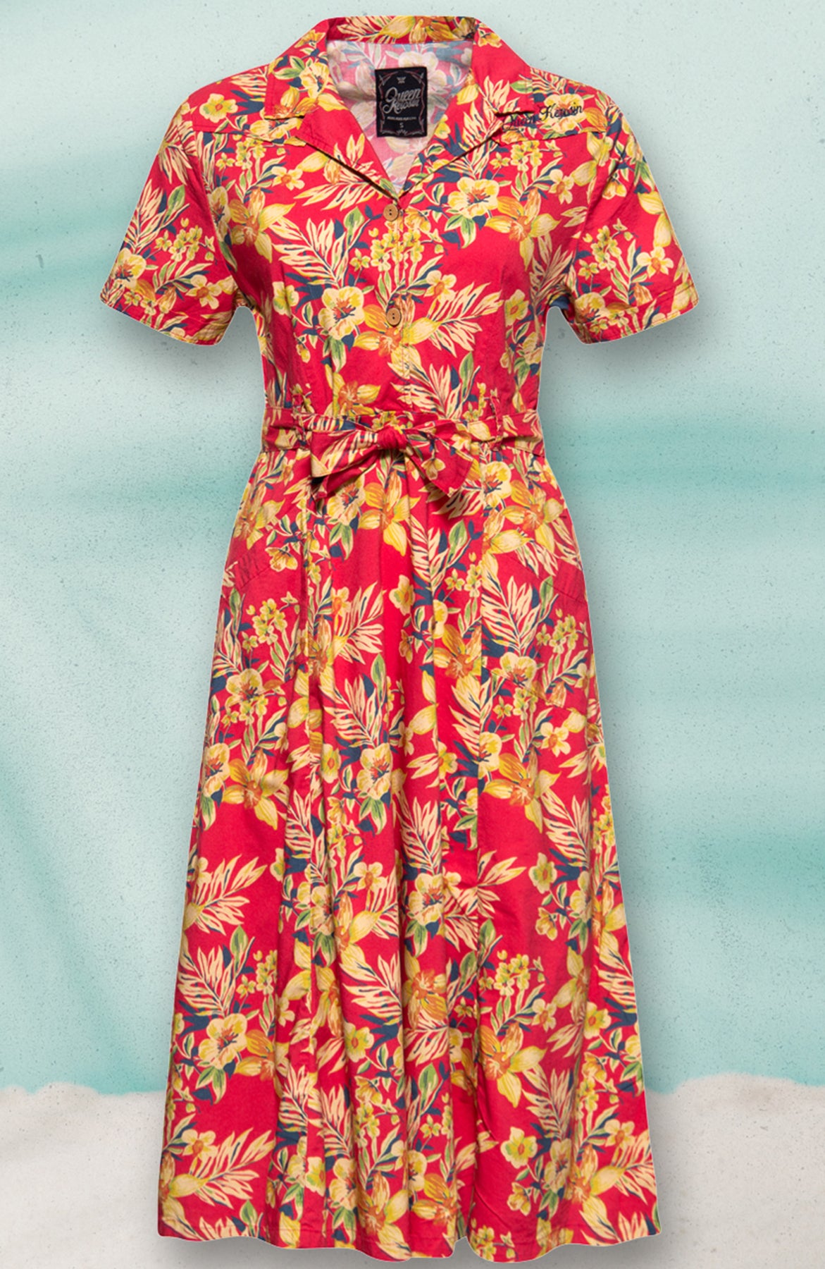Queen_Kerosin_HAWAII_RED_Tropical_Pin_Up_Kurzarm_SWING_DRESS_Hemdkleid_killer_kirsche_2