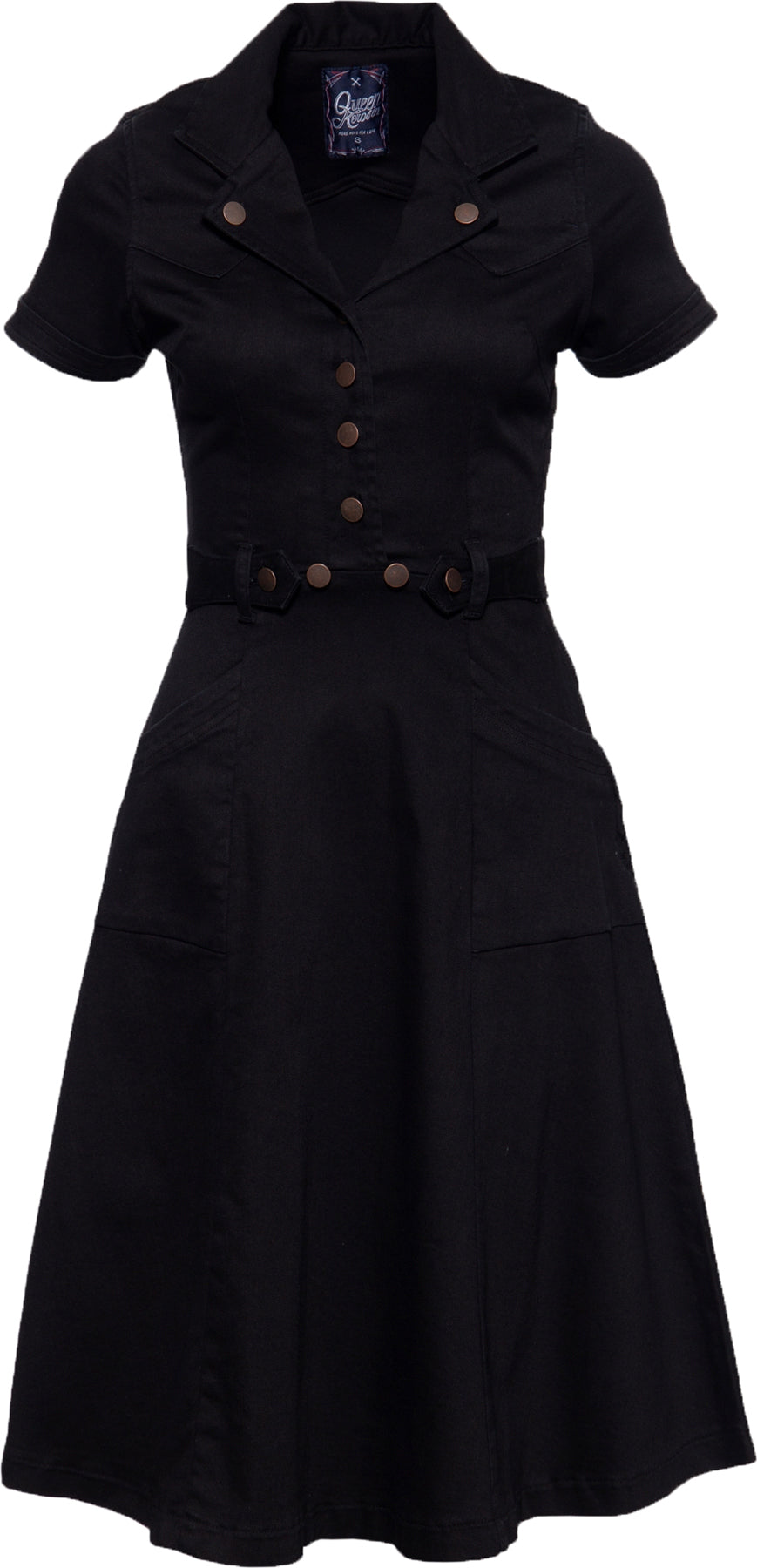 Queen_Kerosin_WORKWEAR_Black_Denim_KURZARM_Jeans_SWING_DRESS_Hemdkleid_Killer_Kirsche-1