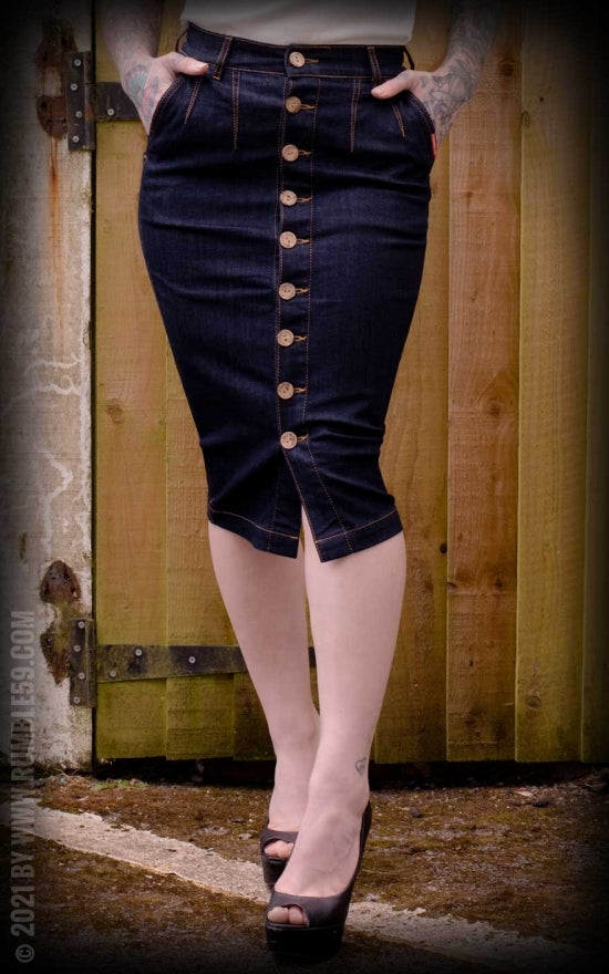 RUMBLE_59_High-waisted_Jeans_Pencil_Skirt_-_Second_Skin_Bleistift_Rock_killer_kirsche_1
