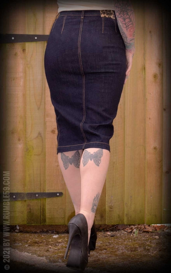 RUMBLE_59_High-waisted_Jeans_Pencil_Skirt_-_Second_Skin_Bleistift_Rock_killer_kirsche_2