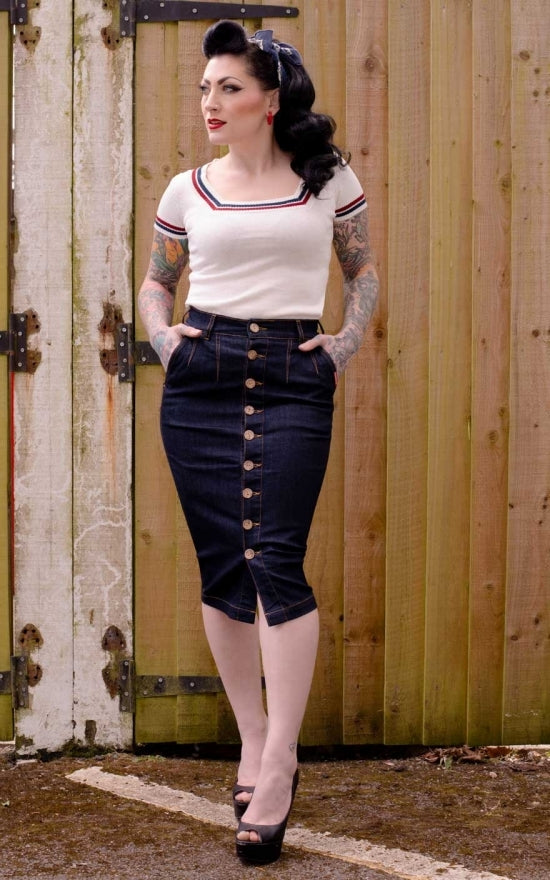 RUMBLE_59_High-waisted_Jeans_Pencil_Skirt_-_Second_Skin_Bleistift_Rock_killer_kirsche_3
