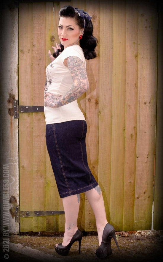 RUMBLE_59_High-waisted_Jeans_Pencil_Skirt_-_Second_Skin_Bleistift_Rock_killer_kirsche_7