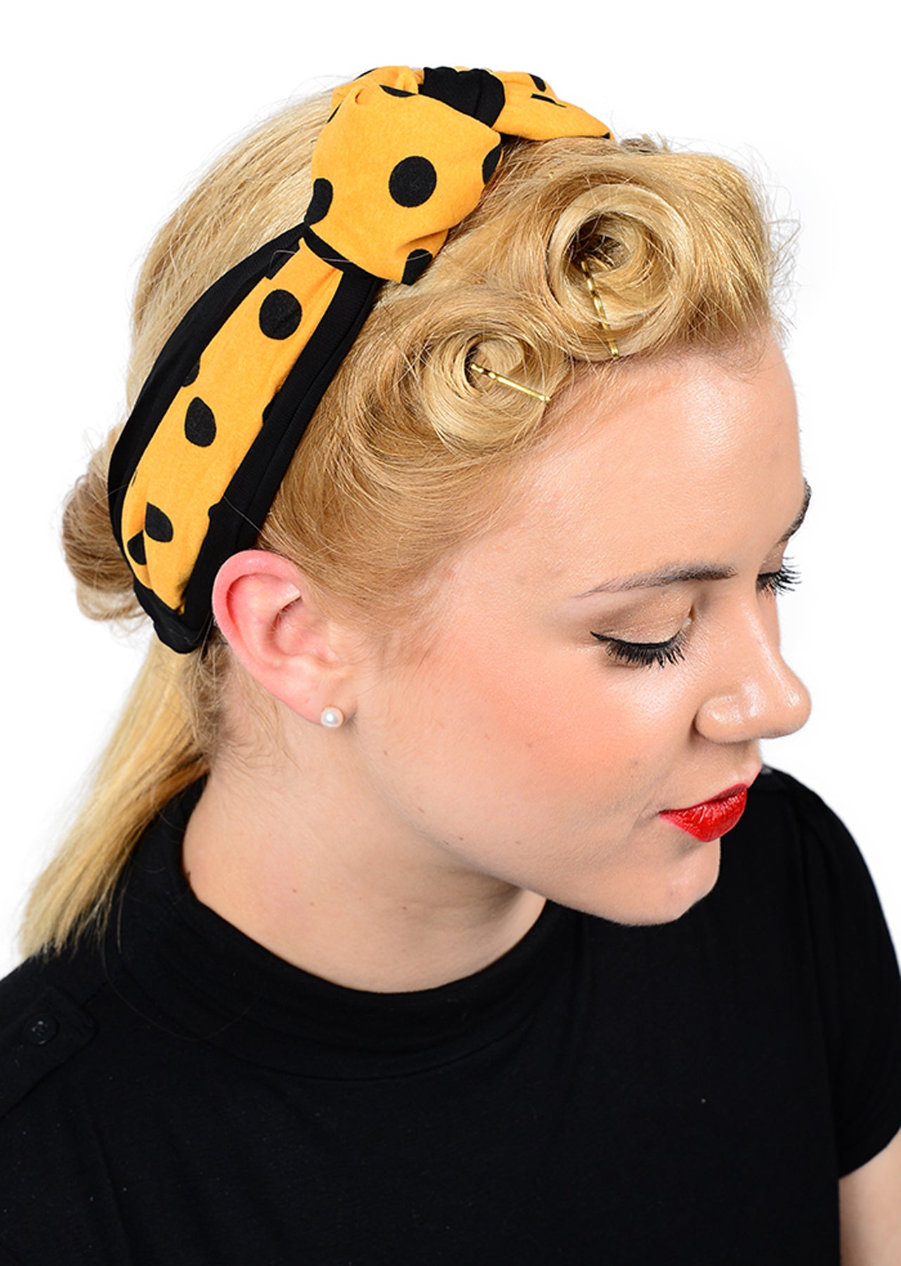 Retro_POLKA_DOTS_Punkte_Haarband_Stirnband_2-farbig_-_Gelb-Schwarz_killer_kirscheFg7wblmU3Atd9