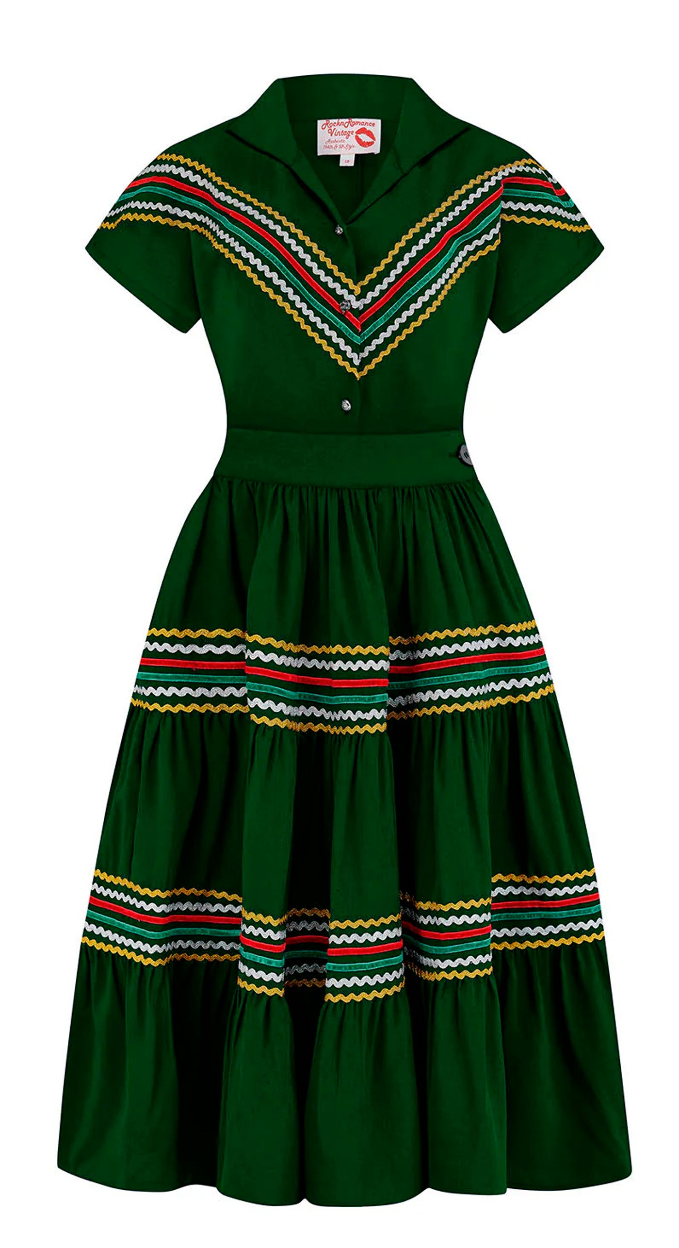 Rock N Romance «The Western» Vintage Folklore Patio 50s Zig Zag 2pc Set Rock + Bluse - Grün