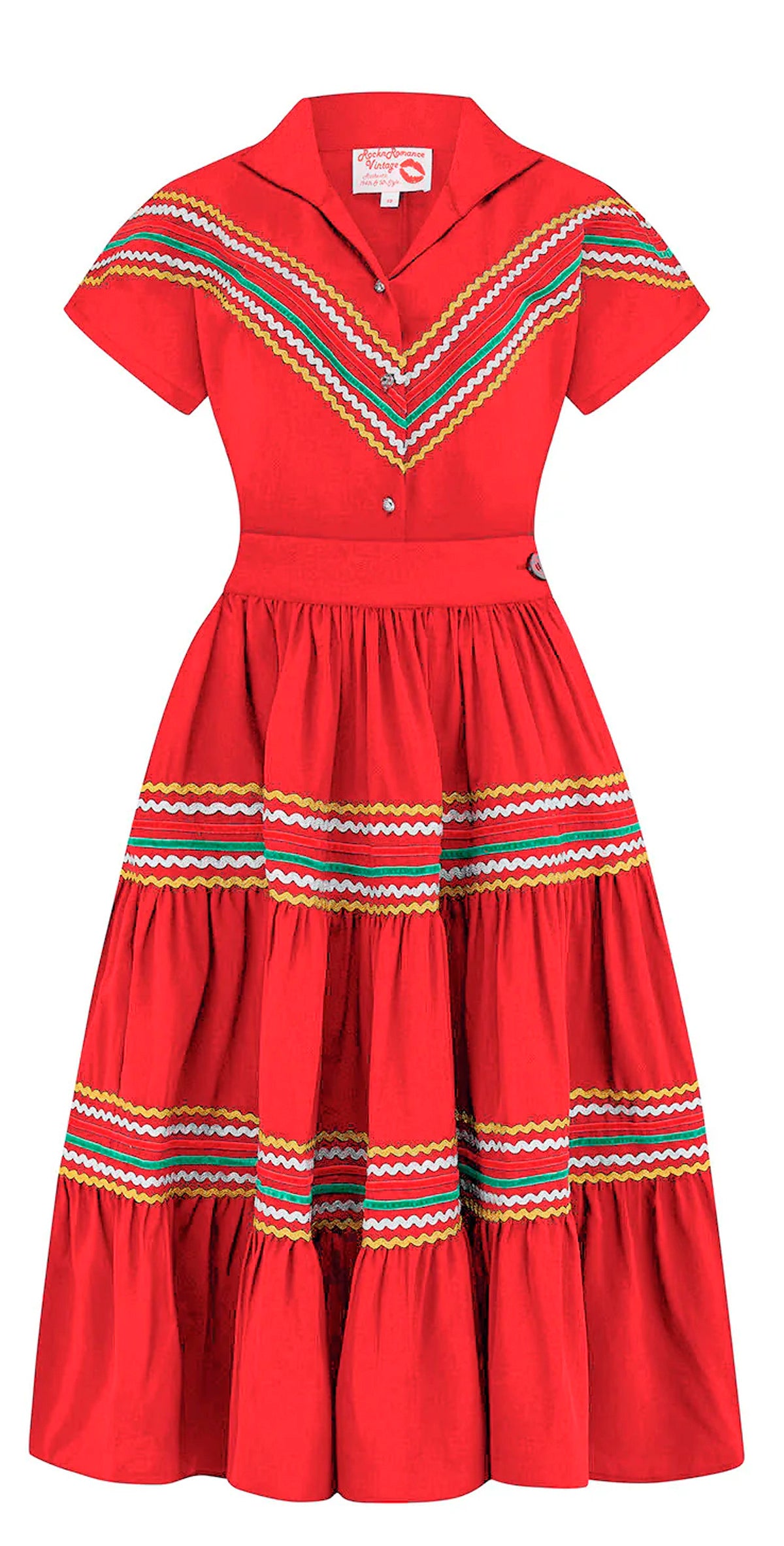 Rock N Romance «The Western» Vintage Folklore Patio 50s Zig Zag 2pc Set Rock + Bluse - Rot