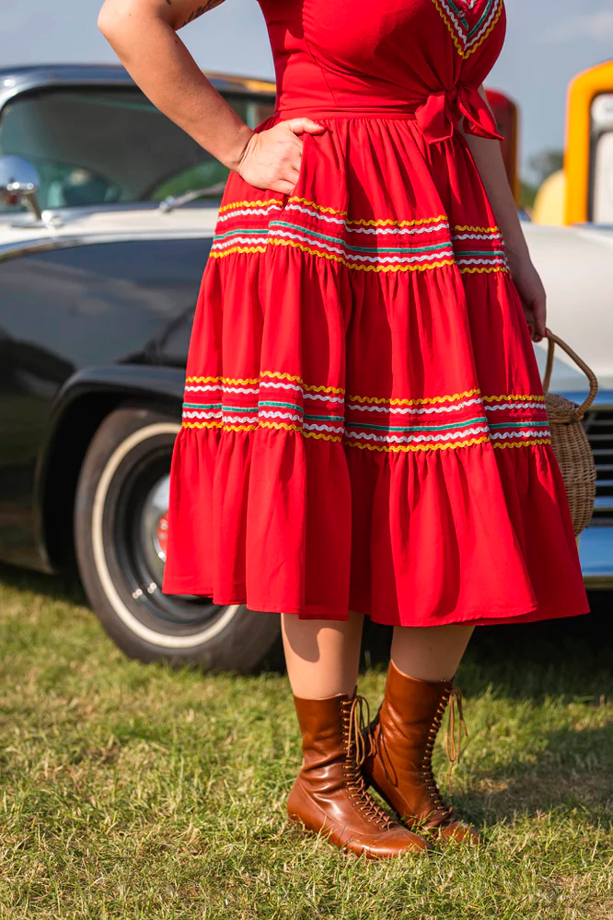 Rock N Romance «The Western» Vintage Folklore Patio 50s Zig Zag 2pc Set Rock + Bluse - Rot
