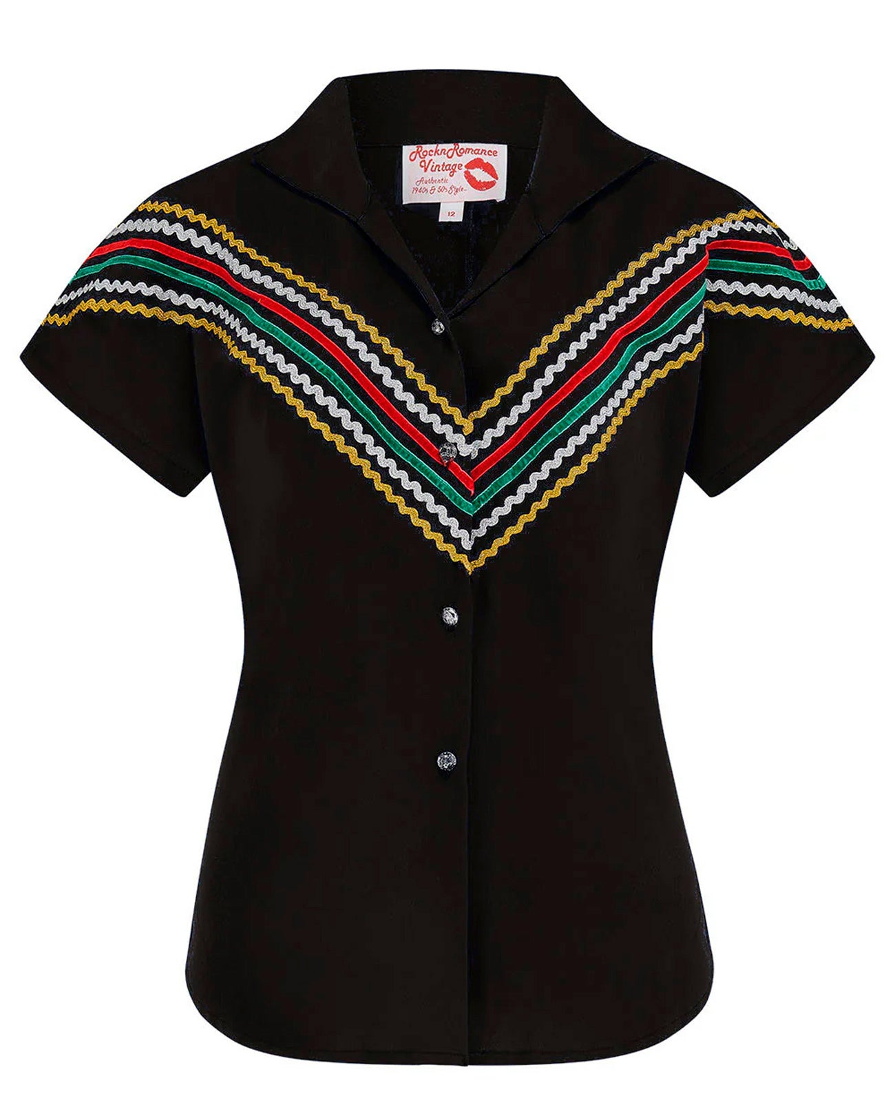 Rock N Romance «The Western» Vintage Folklore Patio 50s Zig Zag 2pc Set Rock + Bluse - Schwarz