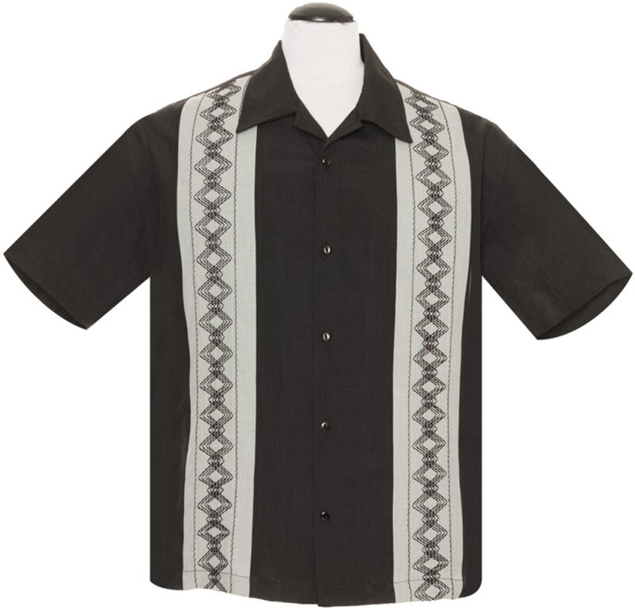Rock_Steady_GUAYABERA_STITCH_Vintage_Smock_Stitching_Double_Panel_BOWLINGHEMD__Shirt_-_Schwarz-1