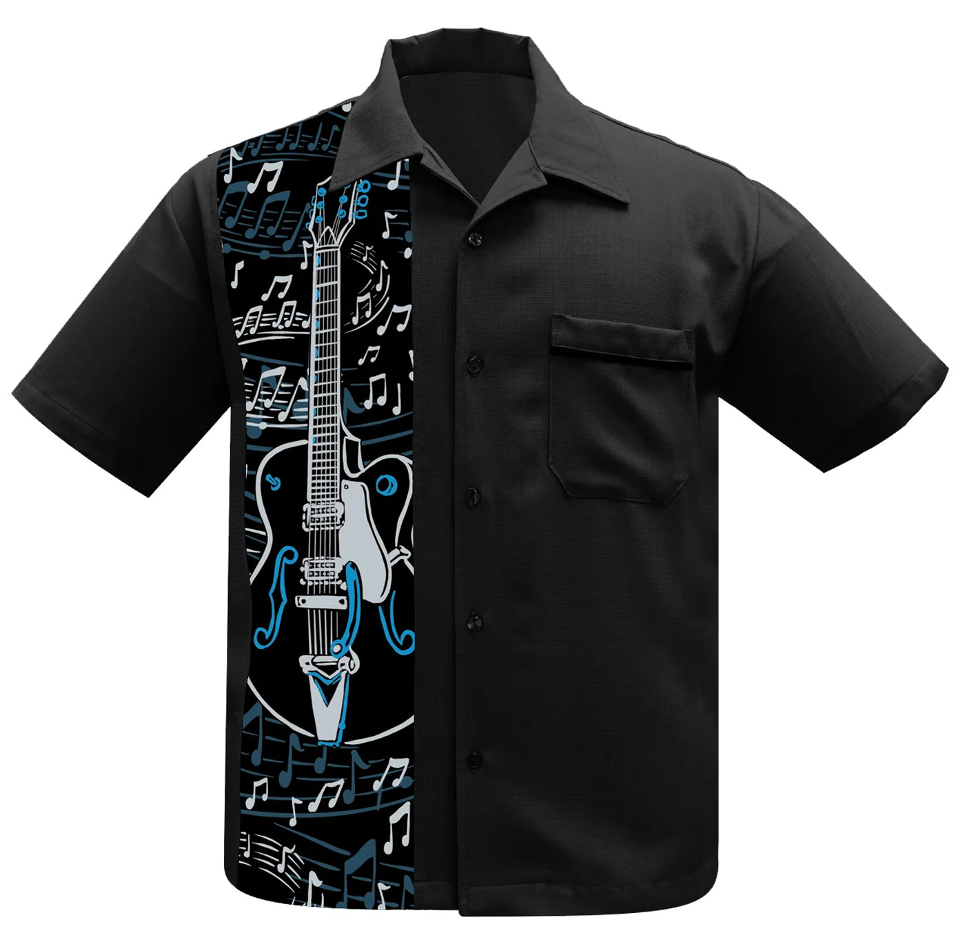 Rock_Steady_GUITAR_PANEL_Printed_Music_Kurzarm_Vintage_BOWLING_HEMD_Shirt_-_Schwarz-1