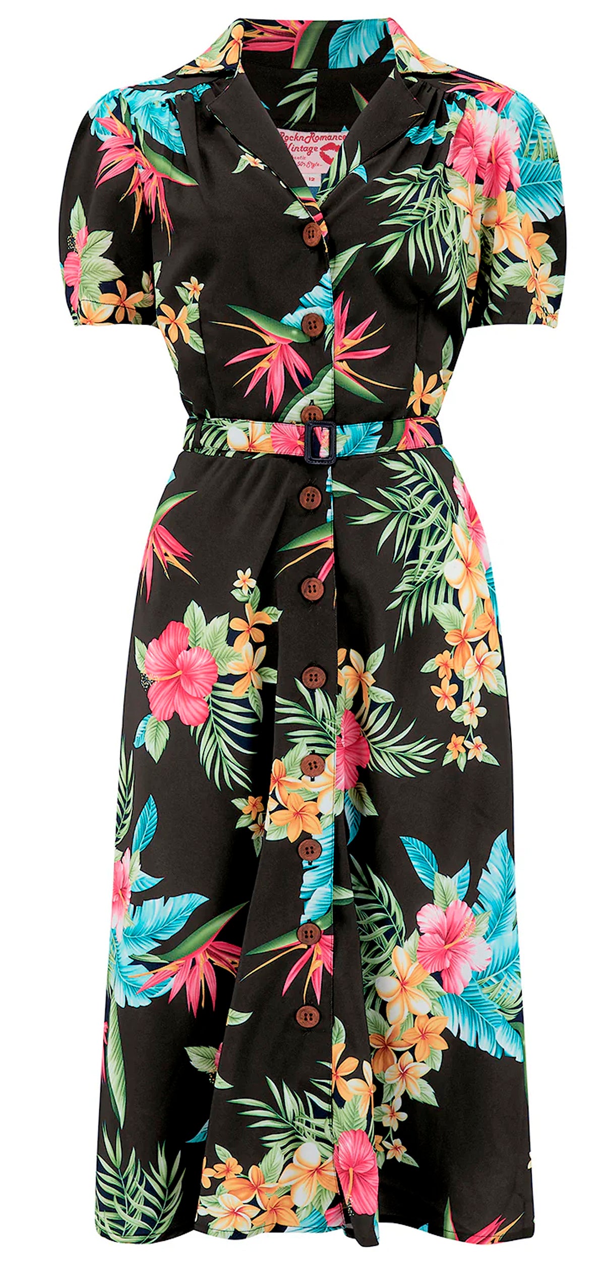 Rock n Romance «Charlene Honolulu» Shirtwaister Tropical Hibiscus Vintage 50s Dress Hemdblusenkleid