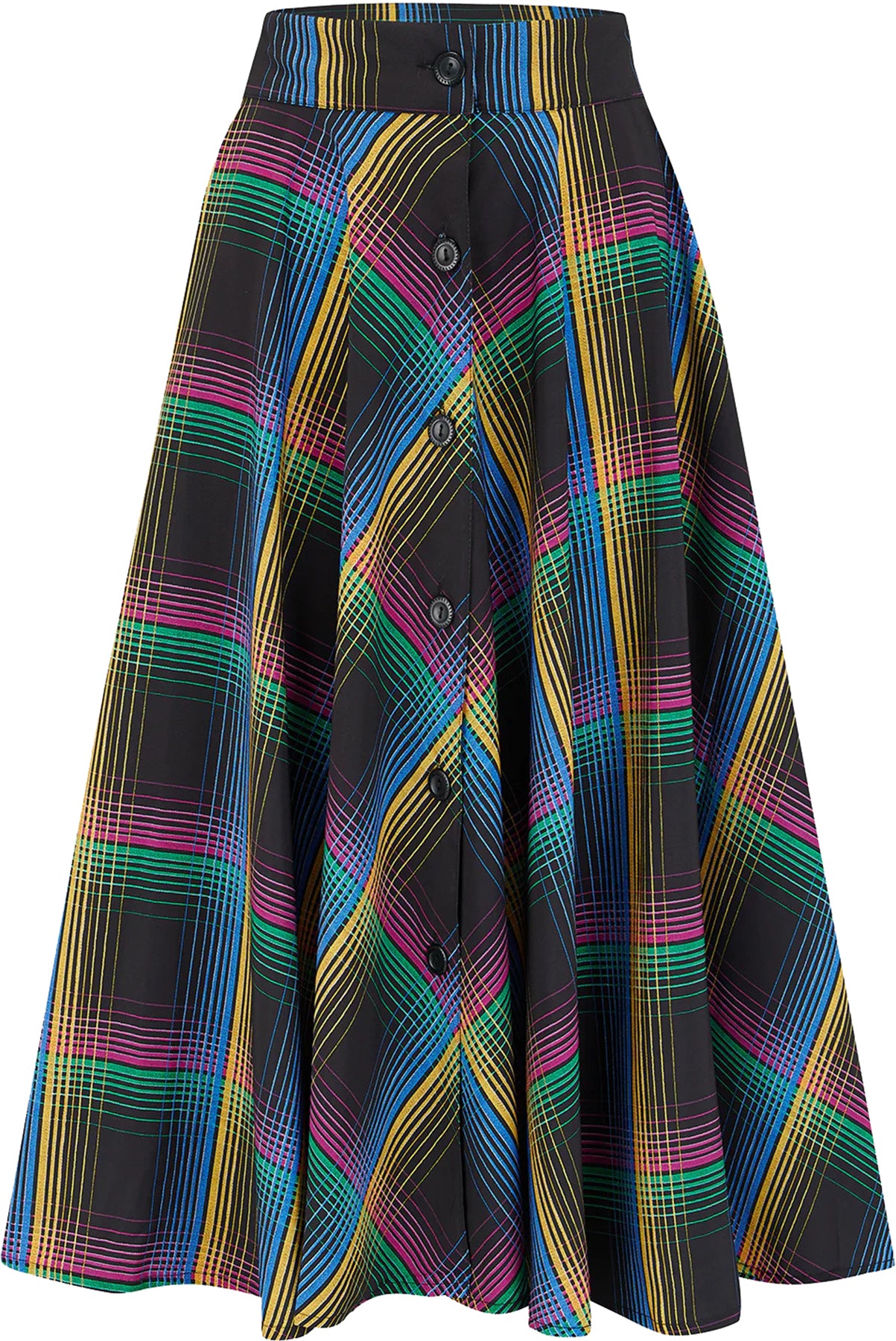 RocknRomance_BEVERLY_Black_Neon_Check_50s_Karo_Button_Front_SWING_SKIRT_Rock_killer_kirsche_1PHufW6FRsGS75