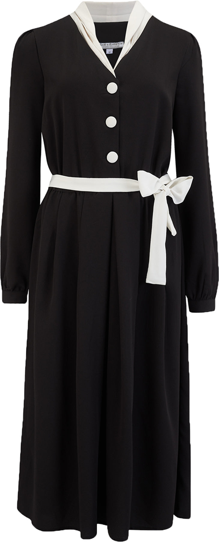 RocknRomance_BRENDA_Vintage_V-NECK_Langarm_BUTTON_Dress_KLEID_Schwarz_killer_kirsche