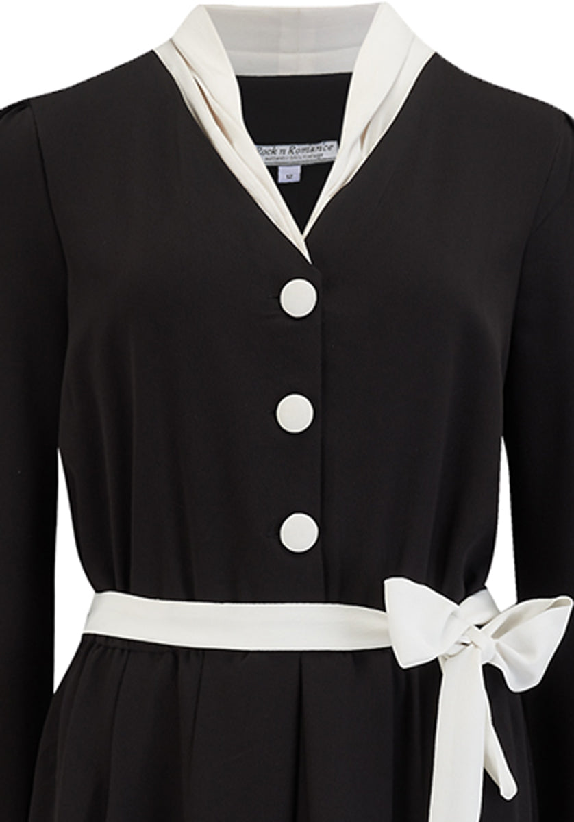 RocknRomance_BRENDA_Vintage_V-NECK_Langarm_BUTTON_Dress_KLEID_Schwarz_killer_kirscheBSaiHjCH4rWC9