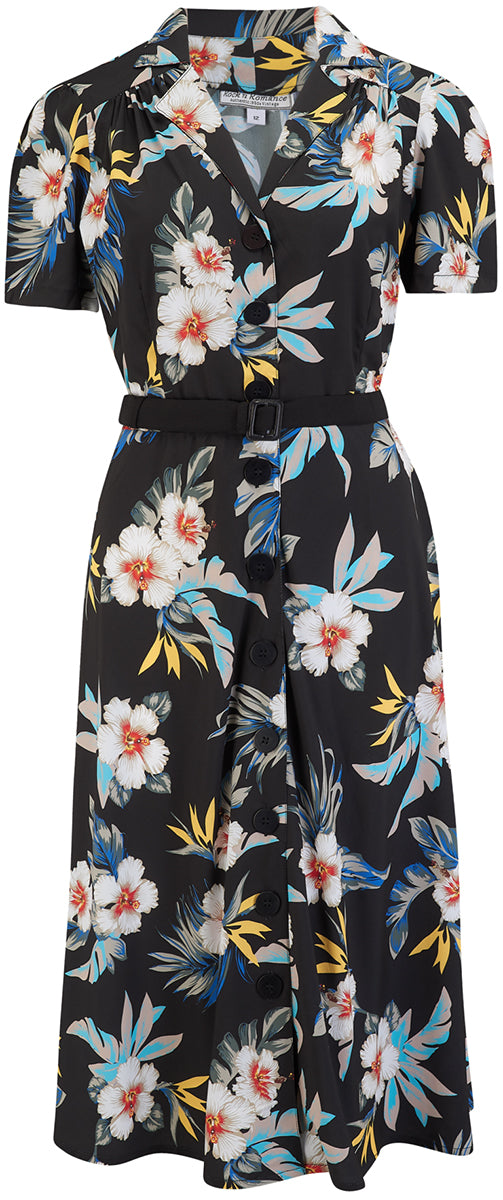 RocknRomance_CHARLENE_Hawaiian_HIBISKUS_Kurzarm_Dress_KLEID_Schwarz-1