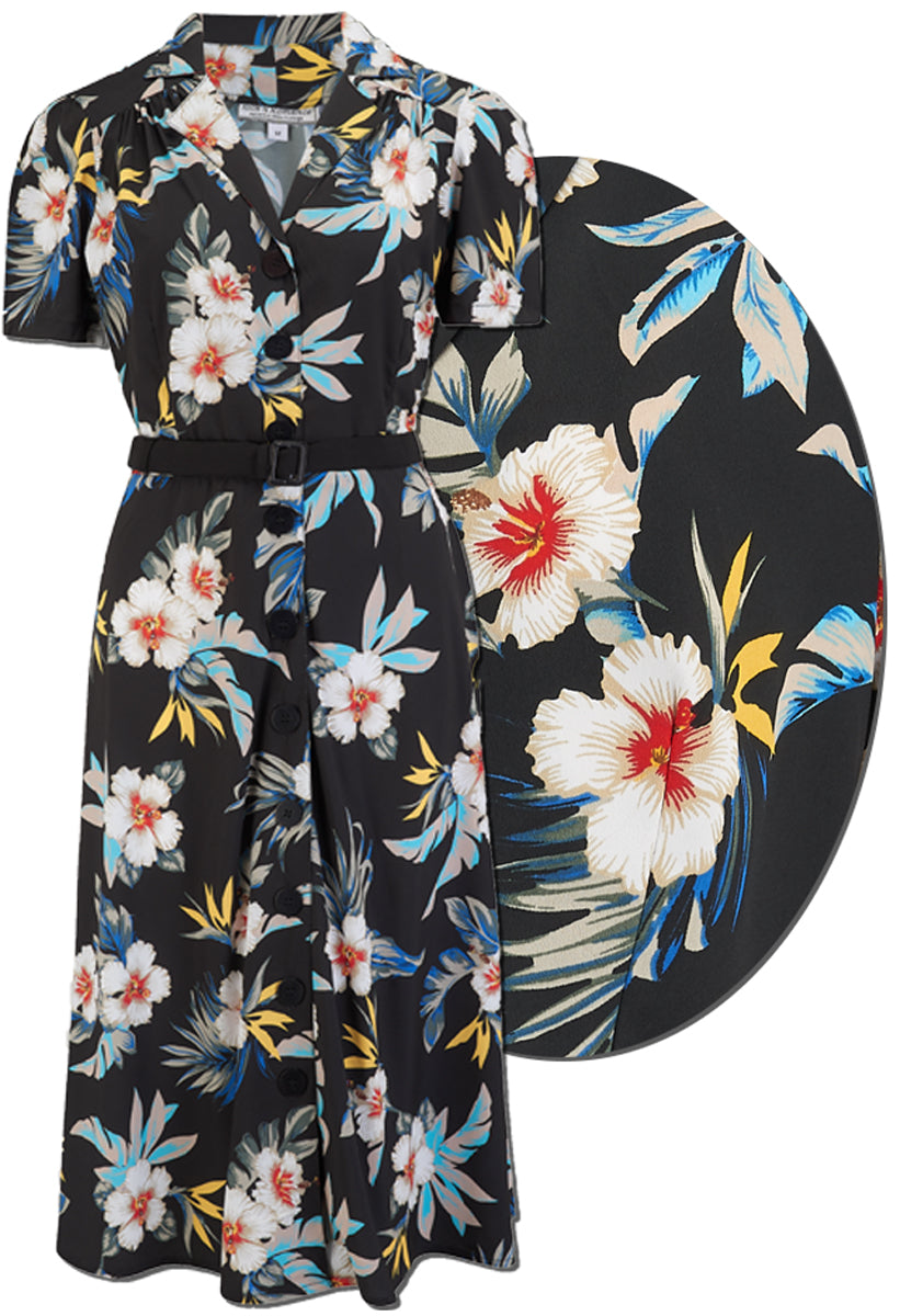RocknRomance_CHARLENE_Hawaiian_HIBISKUS_Kurzarm_Dress_KLEID_Schwarz_killer_kirsche_15RL44zwpmMyue