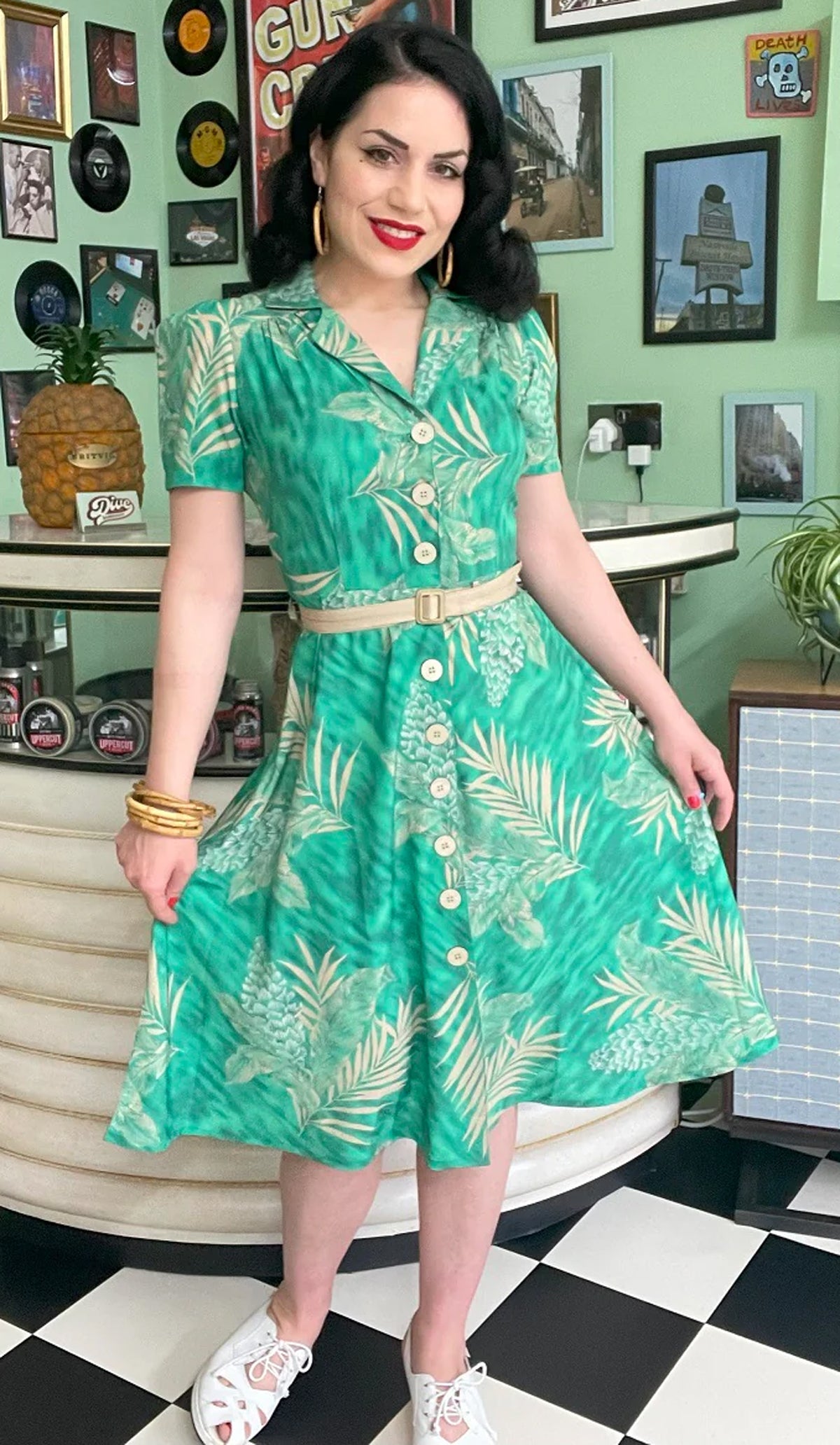 RocknRomance_CHARLENE_RUBY_PALM_50s_ALOHA_Kurzarm_A-LINIE_KLEID_Dress_Gruen-2