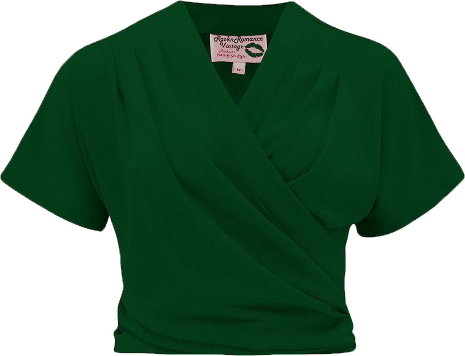 RocknRomance_DARLA_Vintage_PLAIN_Kurzarm_V-Neck_WRAP_Oberteil_BLUSE_Dunkelgruen-1tfpPBkCQZUWOm