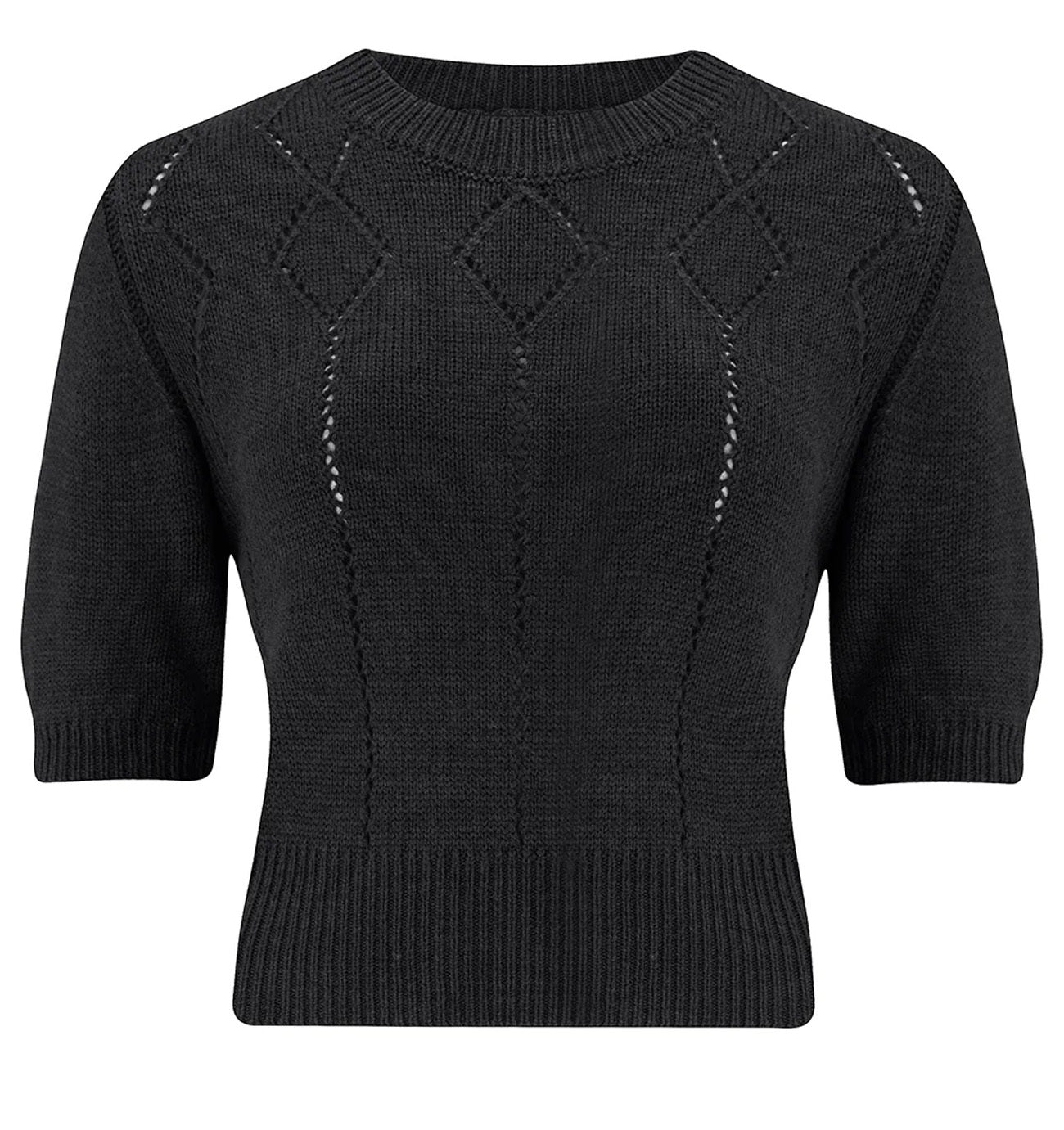RocknRomance_FRANCES_AJOUR_Vintage_40s_STRICK_Retro_Oberteil_JUMPER_Pullover_-_Schwarz