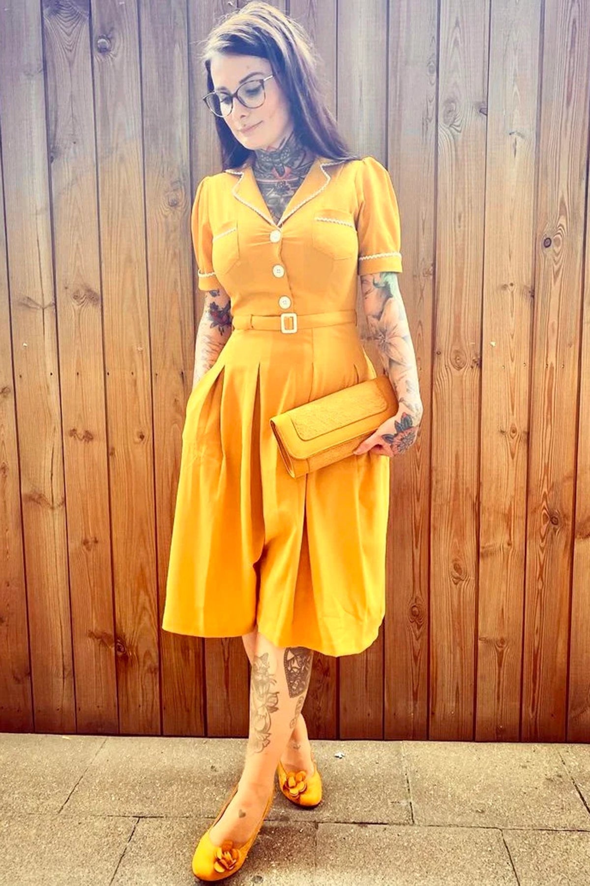 RocknRomance_KITTY_VINTAGE_RIC-RAC_Kurzarm_Shirtwaister_50s_KLEID_Dress_-_Senfgelb_killer_kirsche_6w8mbYDMkbrQqS