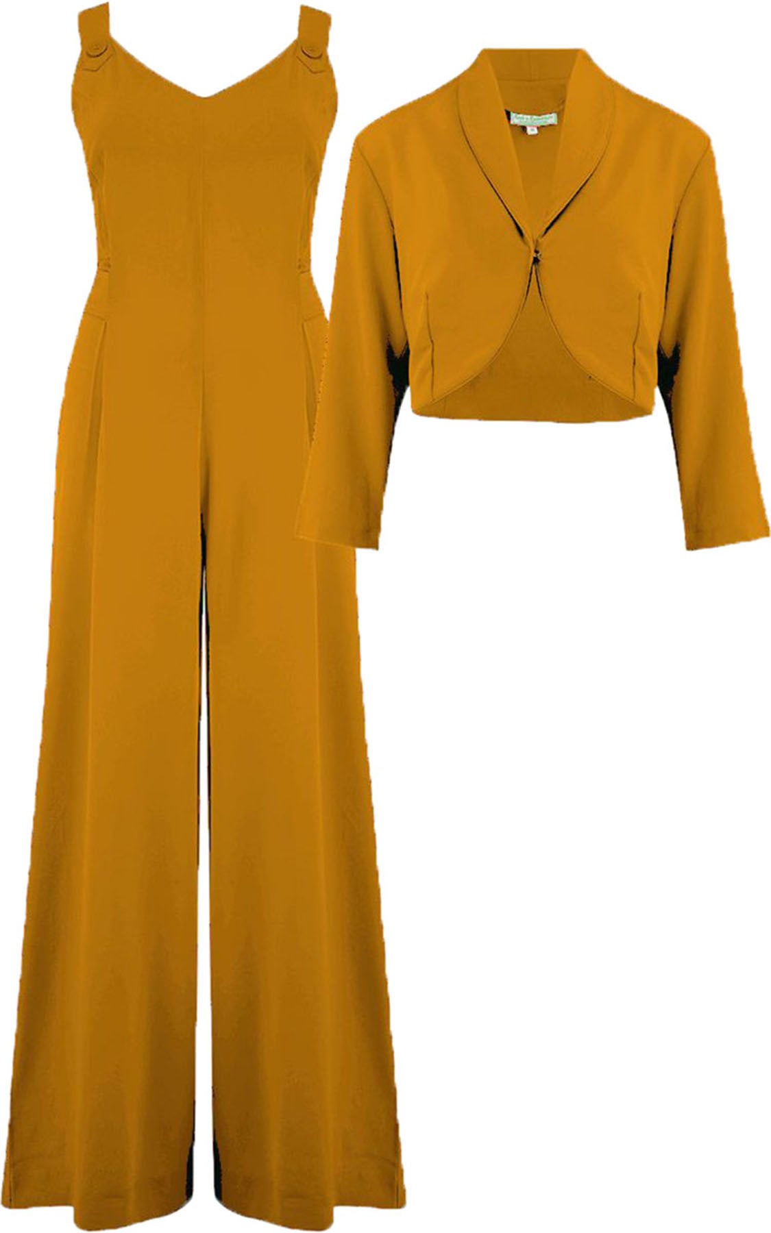 RocknRomance_LANA_Vintage_MARLENE_Overall_JUMPSUIT_BOLERO_SET_Senfgelb_killer_kirsche_1