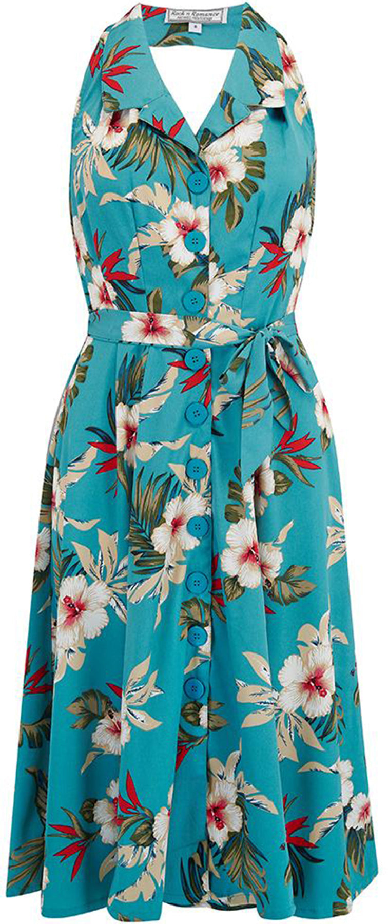 RocknRomance_LINDY_Vintage_HAWAIIAN_Hibiskus_HALTER_Dress_KLEID_Blau_killer_kirsche
