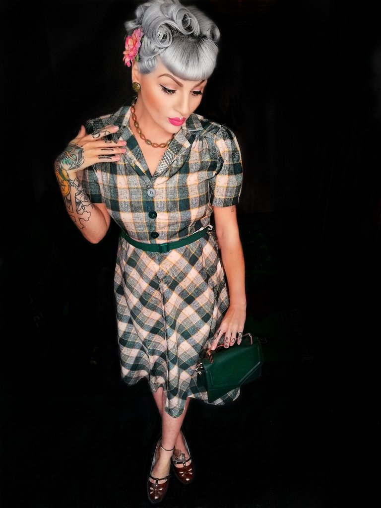 RocknRomance_LOLA_Vintage_KARO_Green_Check_KURZARM_Shirtwaister_50s_KLEID_Dress_1zyEqBXWV6Zdon