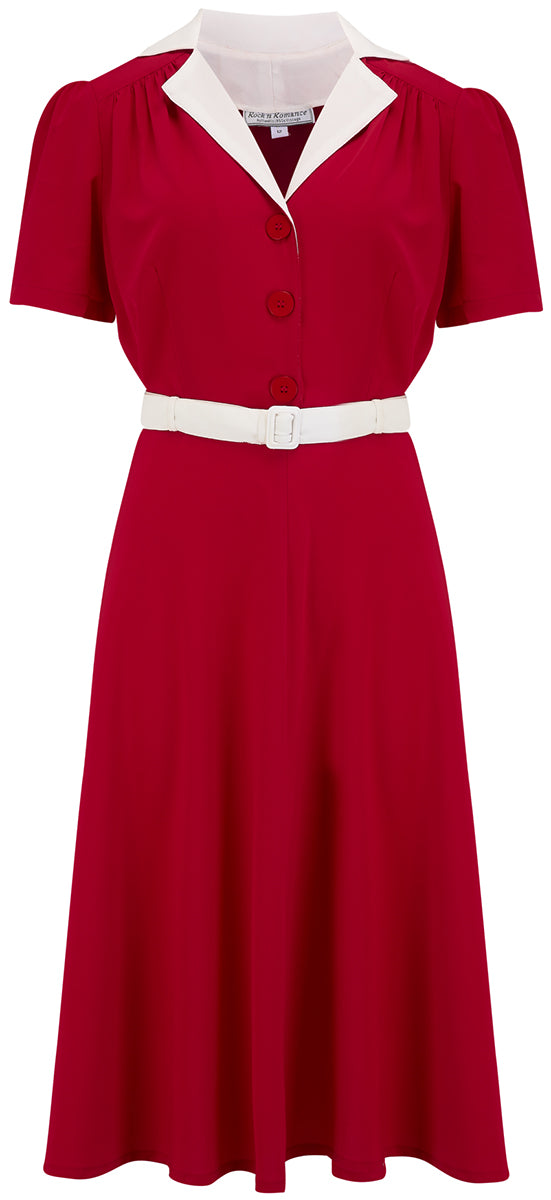 RocknRomance_LOLA_Vintage_V-NECK_Kurzarm_Shirtwaister_Dress_KLEID_Rot-1_Kopie